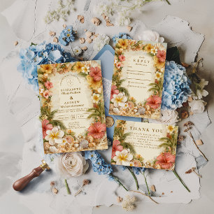 Tropical Hibiscus Beach Botanical Wedding Save The Date