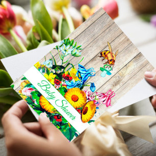 Twins Baby Shower  Blue Pink Floral Honey Bees  Invitation