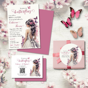 Pink Butterflies Floral Wedding Gown Bridal Shower Classic Round Sticker