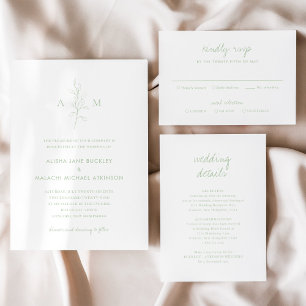 Clean Sage Green Botanical Elegant Wedding RSVP Card