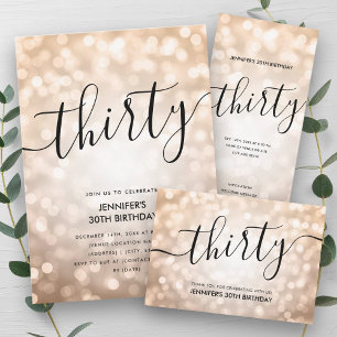 30th Birthday Menu Rose Gold Glitter Lights Invitation