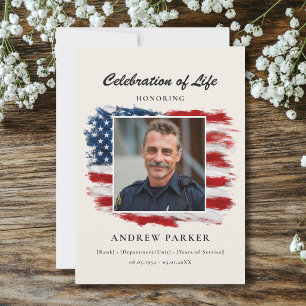Celebration of Life Patriotic Photo Memorial Beige Invitation
