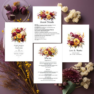 Maroon and Yellow Floral Wedding QR Code Invitation