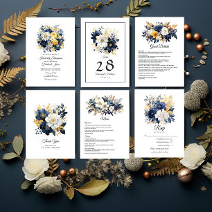 Navy, White and Gold Floral Wedding Table Number