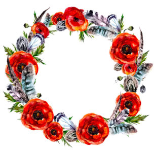 Modern Red Poppy Boho Feathers Wedding Invitation