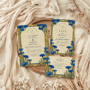 Art Nouveau Blue Cornflower Wedding Acrylic Invitations
