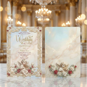 Romantic Peach Floral Faux Embossed Wreath Wedding Invitation