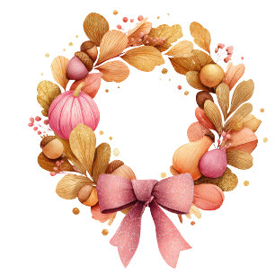 Fall Wreaths Watercolor Wrapping Paper – Pink Bows
