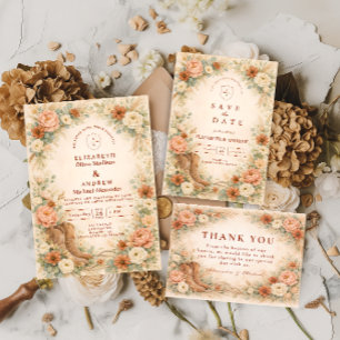 Rustic Western Floral Arch Wedding Invitation