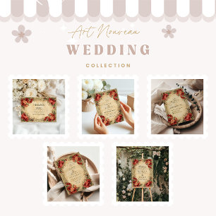 Art Nouveau Red Rose Wedding Thank You Card