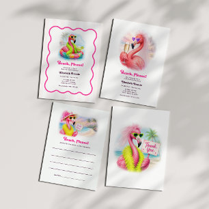 Beach Please Funny Flamingo Bachelorette Weekend Invitation