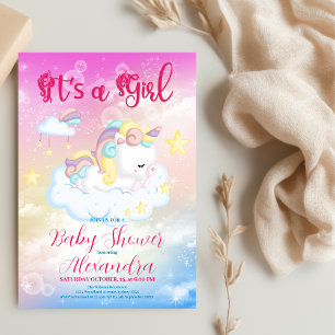 Cute Unicorn Rainbow Baby Shower Invitation
