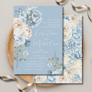 Romantic Blue Floral Photo QR Code Wedding Save The Date