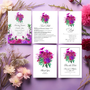 Vintage Fuchsia and Purple Floral Wedding Invitation
