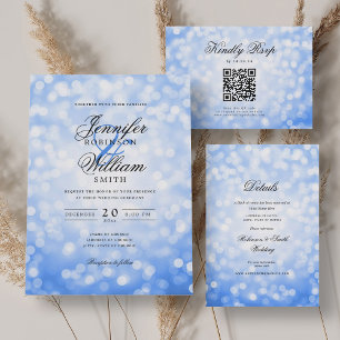 Elegant Wedding QR RSVP Bokeh Lights Navy Blue 