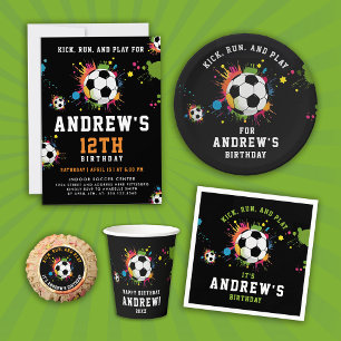 Cool Rainbow Black Soccer Player Sport Balls Paint Paper Plate