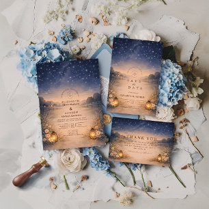 Starry Night Rustic Meadow Wedding Thank You Card