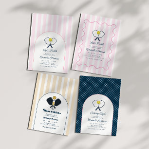 Dinks & Drinks Champagne Navy Pickleball Birthday Invitation