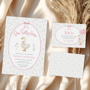 One Silly Goose Vintage Floral Girl 1st Birthday Invitation