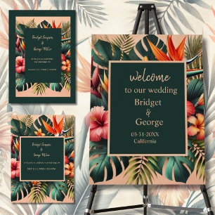 Colourful tropical hawaiian Floral Wedding  Enclos Enclosure Card