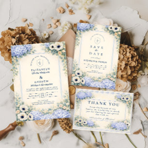 Elegant Dusty Blue Garden Wedding RSVP Card