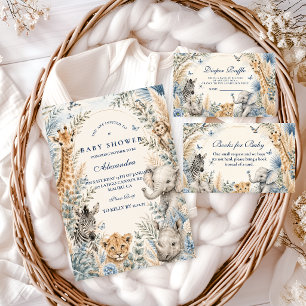 Elegant Blue Safari Boy Baby Shower Invitation