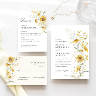 Yellow Wildflower Sunflower Wedding Details, Info Enclosure Card