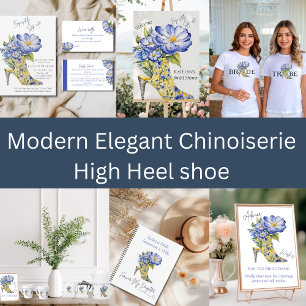 Modern Elegant Floral Chinoiserie High-Heel Bride T-Shirt