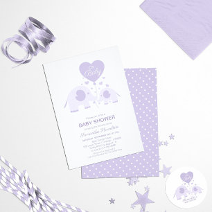Oh Baby Lavender Cute Elephant Baby Shower Invitation