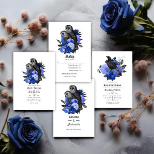 Vintage Royal Blue Owls Gothic Wedding RSVP Card