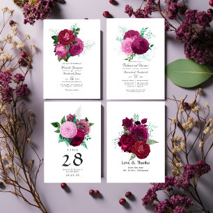 Viva Magenta Floral Rehearsal Dinner Invitation