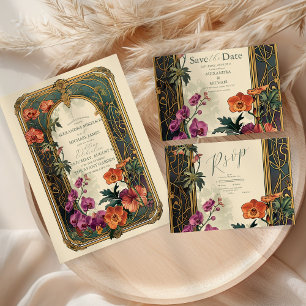 Vintage Ornamental Floral Art Nouveau Wedding Invitation
