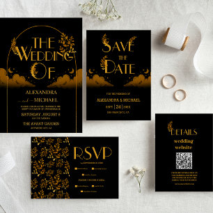 Glam Mystical Black Gold Clouds Moon Wedding Table Number
