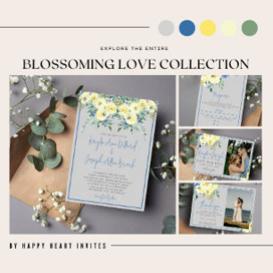 Blossoming Love Blue Yellow Floral Return Address