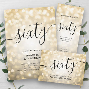 Modern Glam Gold Glitter Lights 60th Birthday  Invitation