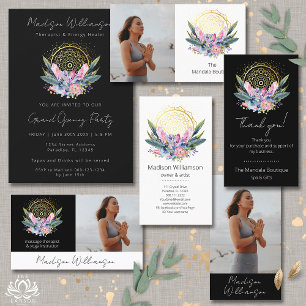 Gold Mandala Pink Crystals Spiritual Appointment  Business Card