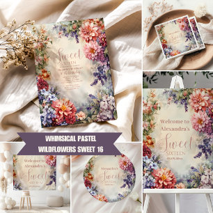 Whimsical Pastel Wildflowers Sweet 16 Invitation