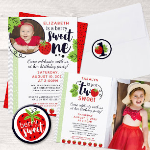 Berry Sweet ONE Strawberry Baby First Birthday Inv Invitation