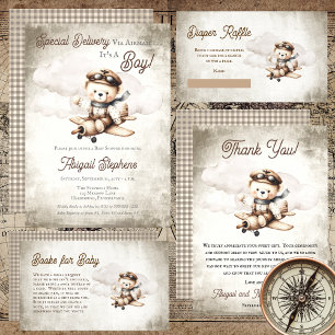 Aeroplane Teddy Bear Special Delivery Baby Shower Thank You Card