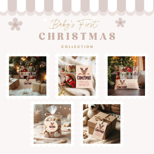 9 Photo Plaid Reindeer Baby First Christmas  Holiday Card