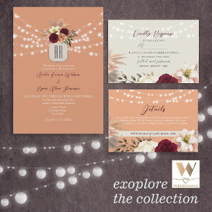 Rustic Floral String Lights Wedding RSVP Card