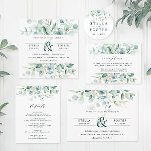 Elegant Green Foliage Ampersand Wedding Invitation