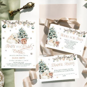 Winter Cute Polar Bear Baby Shower Diaper Raffle Enclosure Card