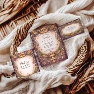 Regal Crown Fleur-de-Lis Mardi Gras Invitation