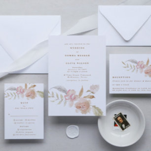 Nude Romantic Watercolor Florals Wedding Invitation