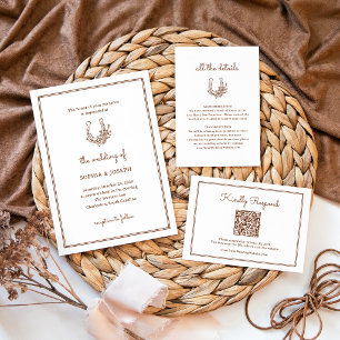 Floral Horseshoe   Minimalist Chic Western Wedding Invitation