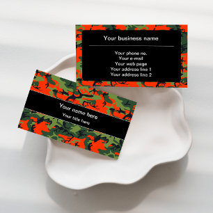 Orange Green Camouflage, Military, Army Business Card