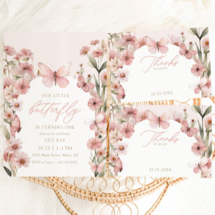 Our Little Butterfly Pink Girls Birthday Thank You Card