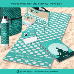 Turquoise White Polka Dots Moonlit Name Yoga Notebook