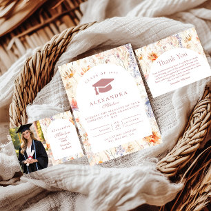 Feminine Meadow Floral Graduation Thank You Card